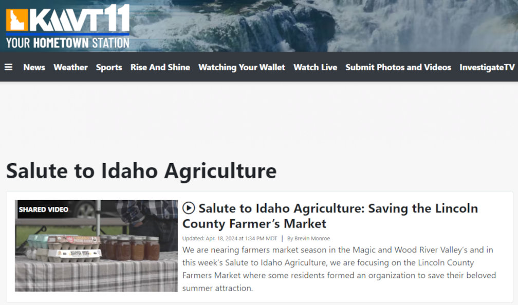 Lincoln County Farmers' Market featured on KMVT's Salute to Idaho Agriculture in Twin Falls, Idaho on April 18, 2024.